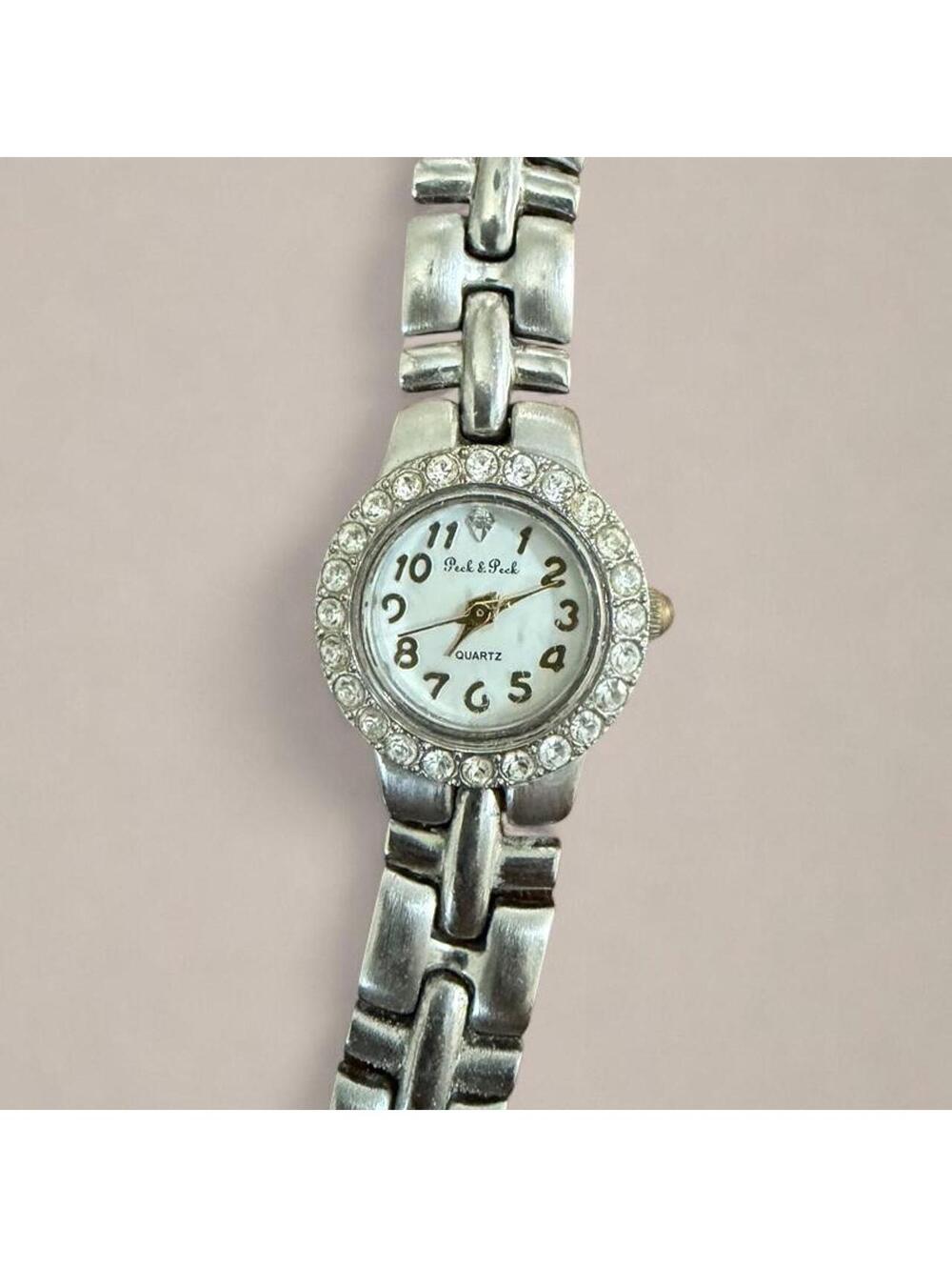 Vintage Y2K Peek & Peek Rhinestone Silver Tone Watch